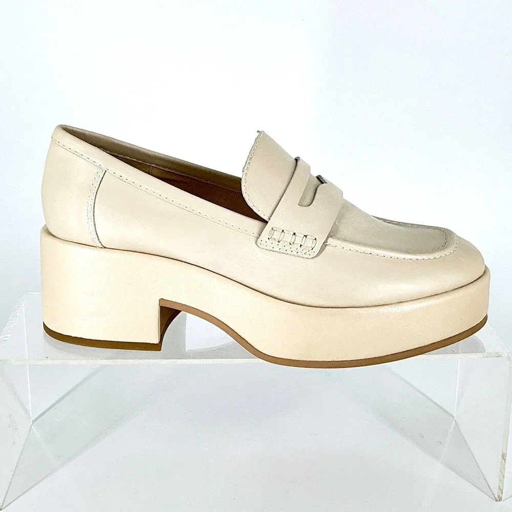 Dolce Vita Size 8.5 Ivory‎ Leather Platform Penny Loafers NEW Chunky Yanni $150